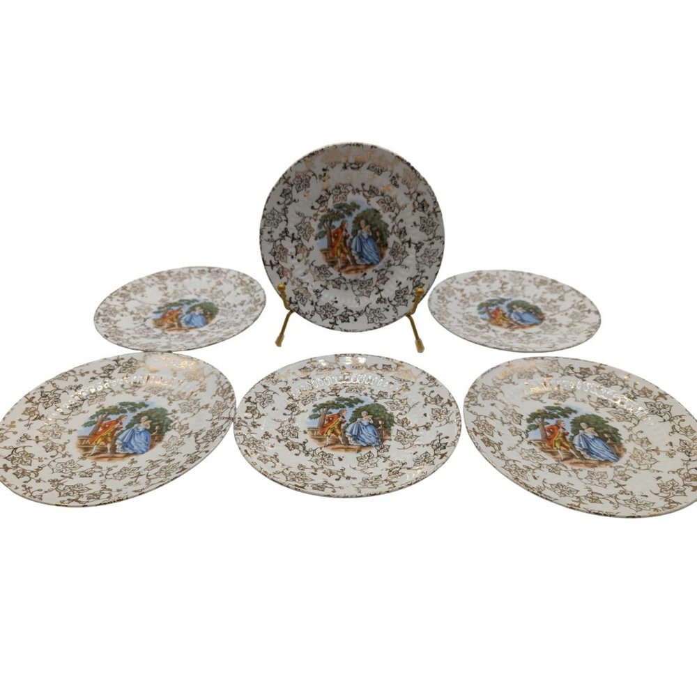 Lot of 6 Vintage Royal China Warranted 22 KT Gold Collectible Desser Plates
